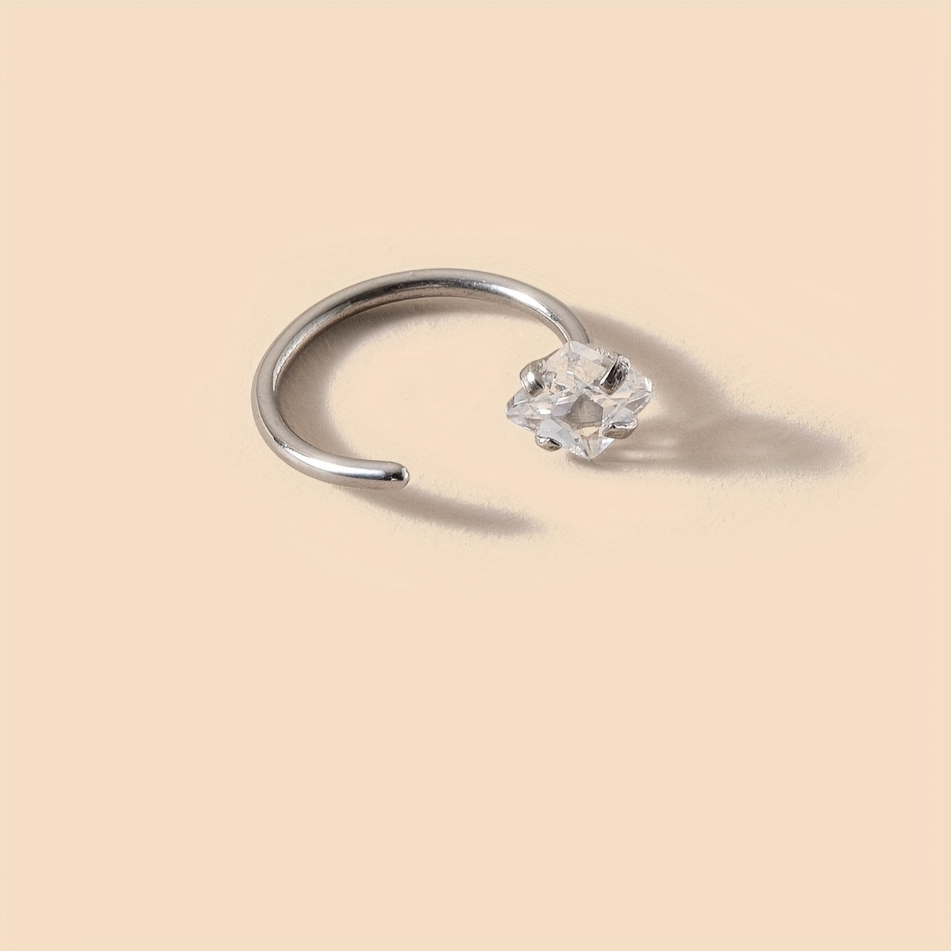 Simple Style C-Shaped Nose Ring with White Zircon Inlay - Stainless Steel Body Piercing Jewelry (1pc)