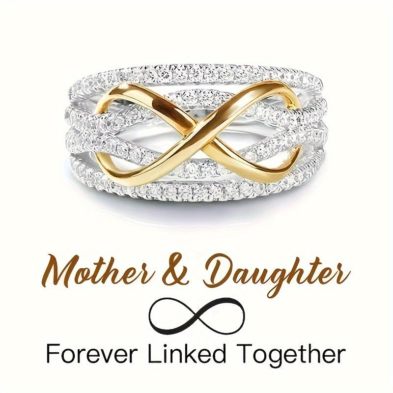 Mother & Daughter Ring Infinity Design Paved Shining Zirconia