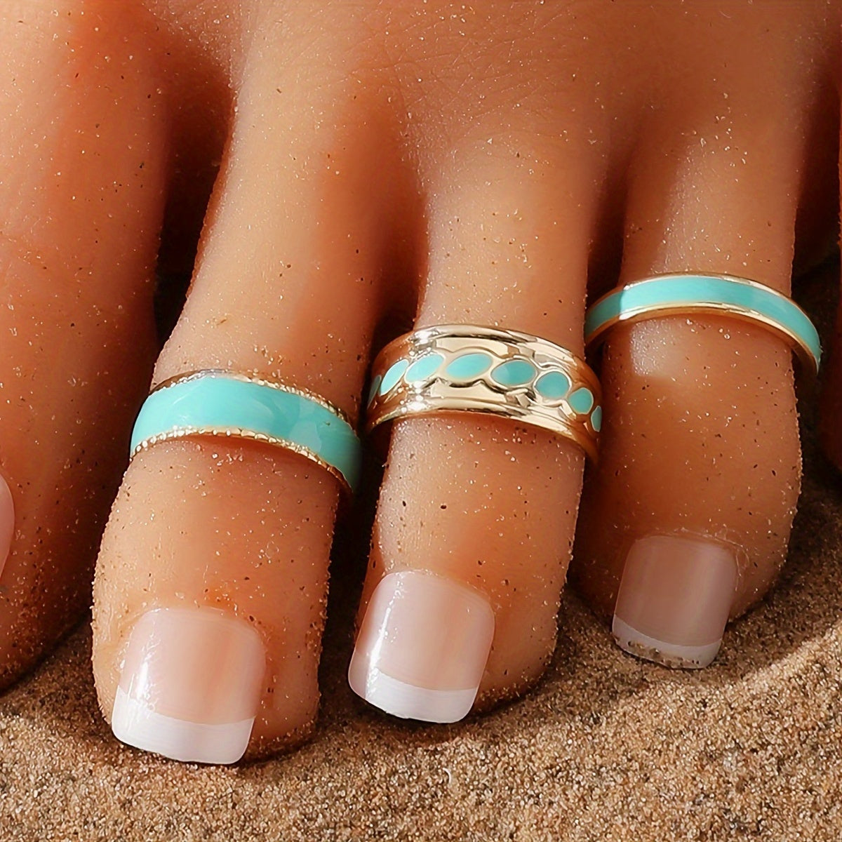 3 Pcs/set Of Unique Iron Toe Rings Vintage Bohemian Style For Women Summer Vocation Beach Jewelry