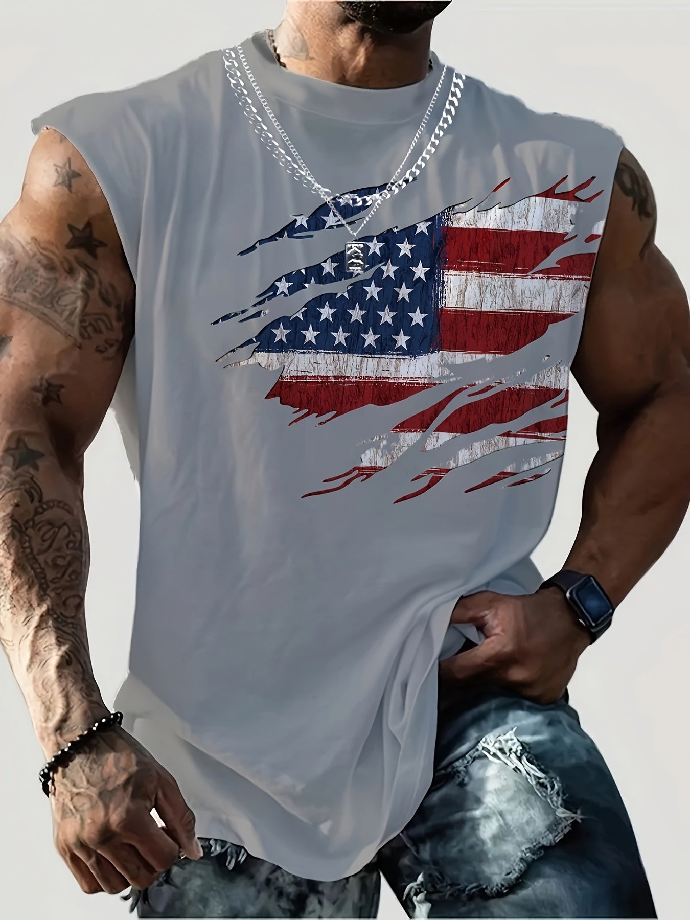 Stylish and Comfortable Flag Print Tank Top for Men