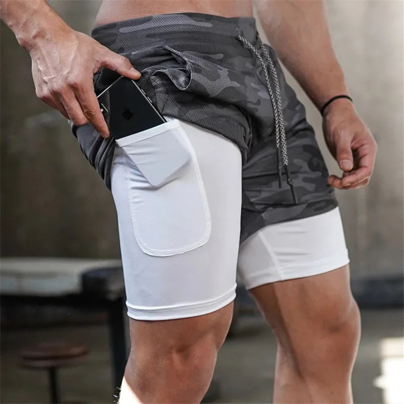 Camo Running Sport Shorts Men's 2 In 1 Double-deck Quick Dry