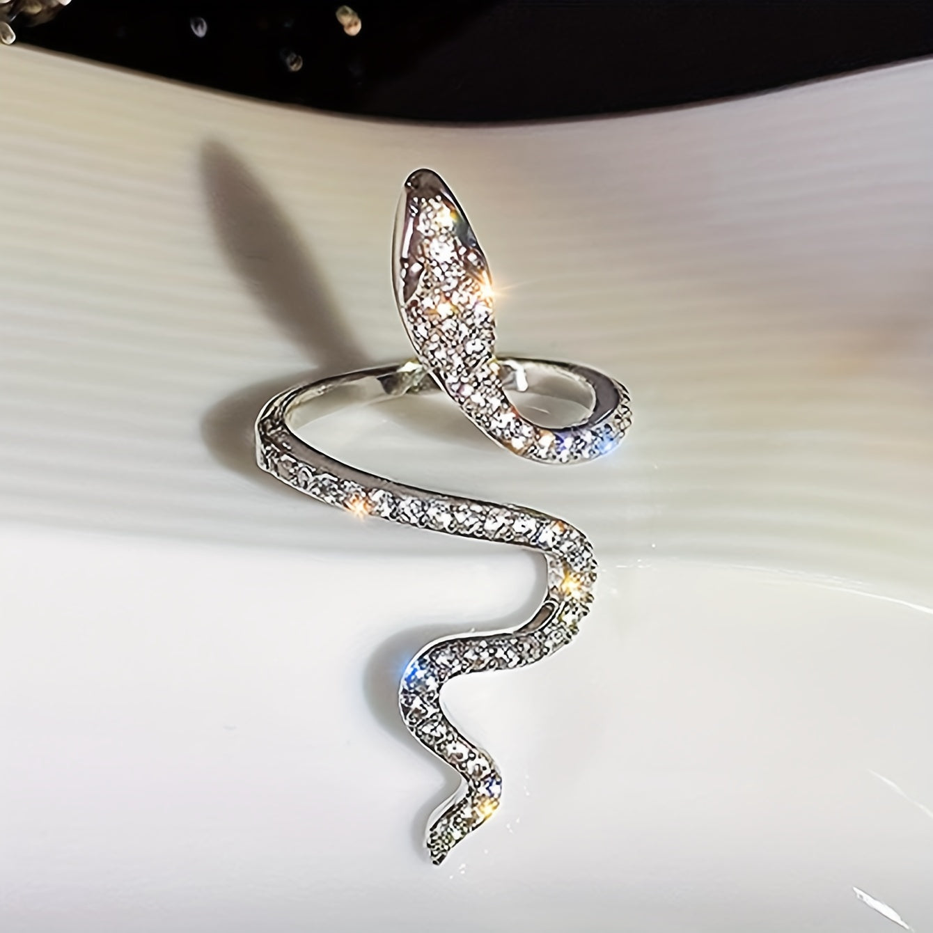 Chic Snake Wrap Ring with Paved Rhinestones
