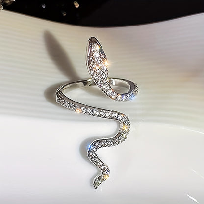 Chic Snake Wrap Ring with Paved Rhinestones