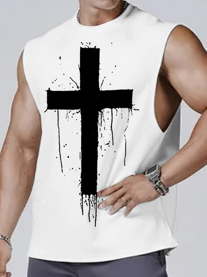 Men's Cross Print Loose Tank Top