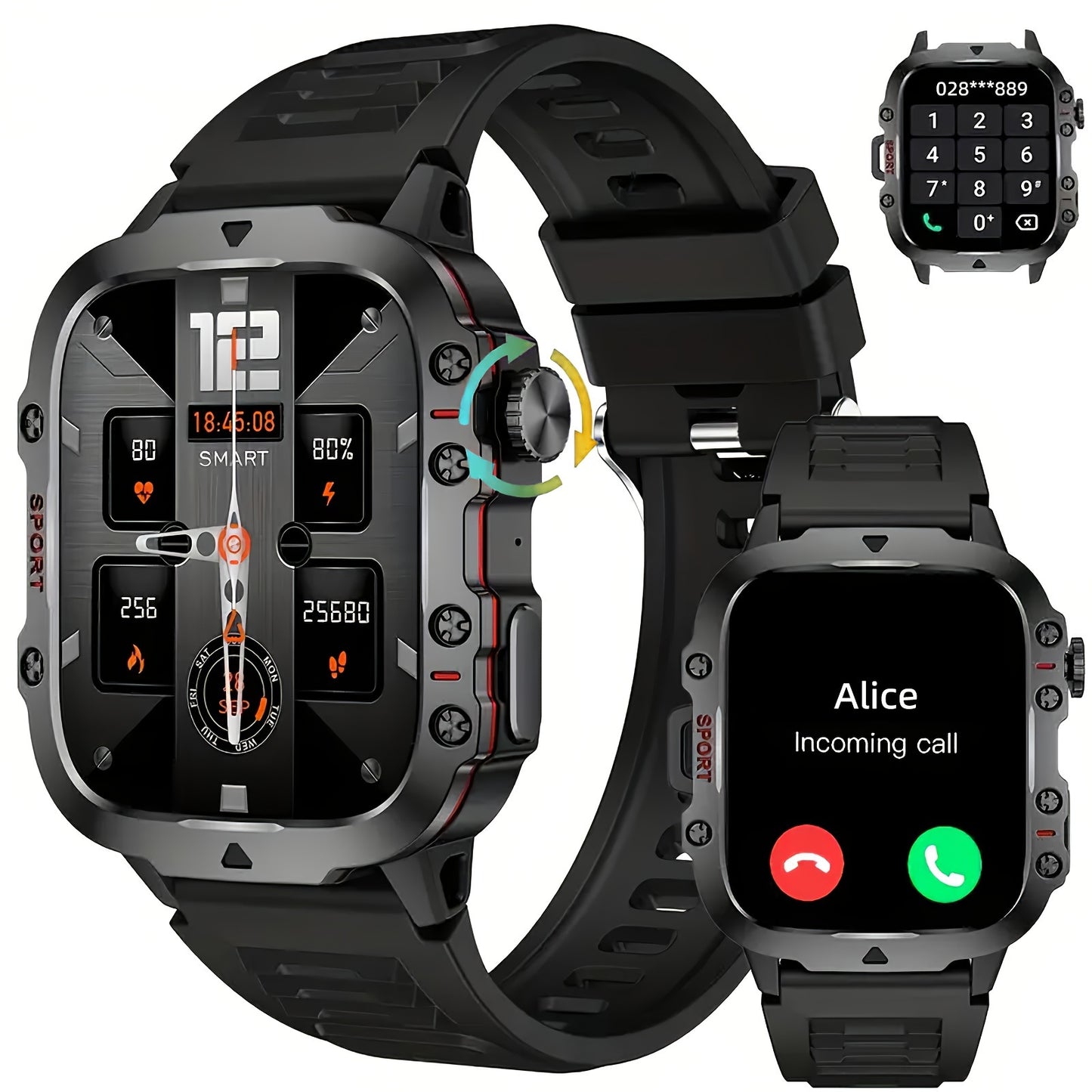 Men's Smartwatch - 1.96" Large Touch Screen, Call Answering, Fitness Tracking with 100+ Sports Modes, 3ATM Waterproof