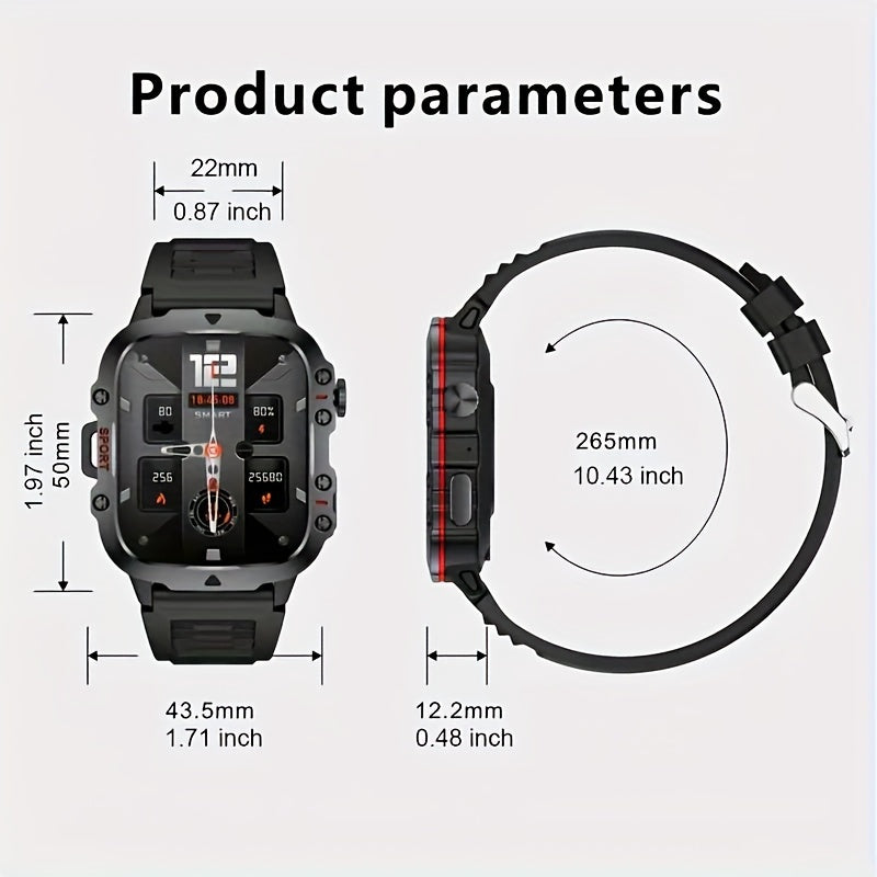 Men's Smartwatch - 1.96" Large Touch Screen, Call Answering, Fitness Tracking with 100+ Sports Modes, 3ATM Waterproof