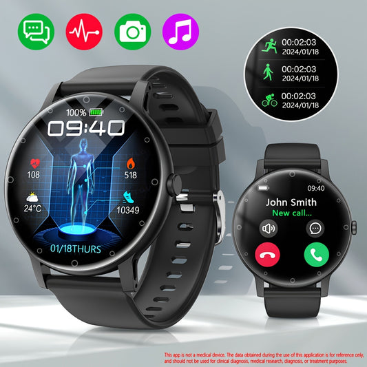 Smart Watch 1.39” Full Touch Screen - Sleep Tracker, Wireless Call, Pedometer, Music Control, 100+ Sport Modes - Ai Control, Games - Fitness Smart Bracelet for Android/iOS