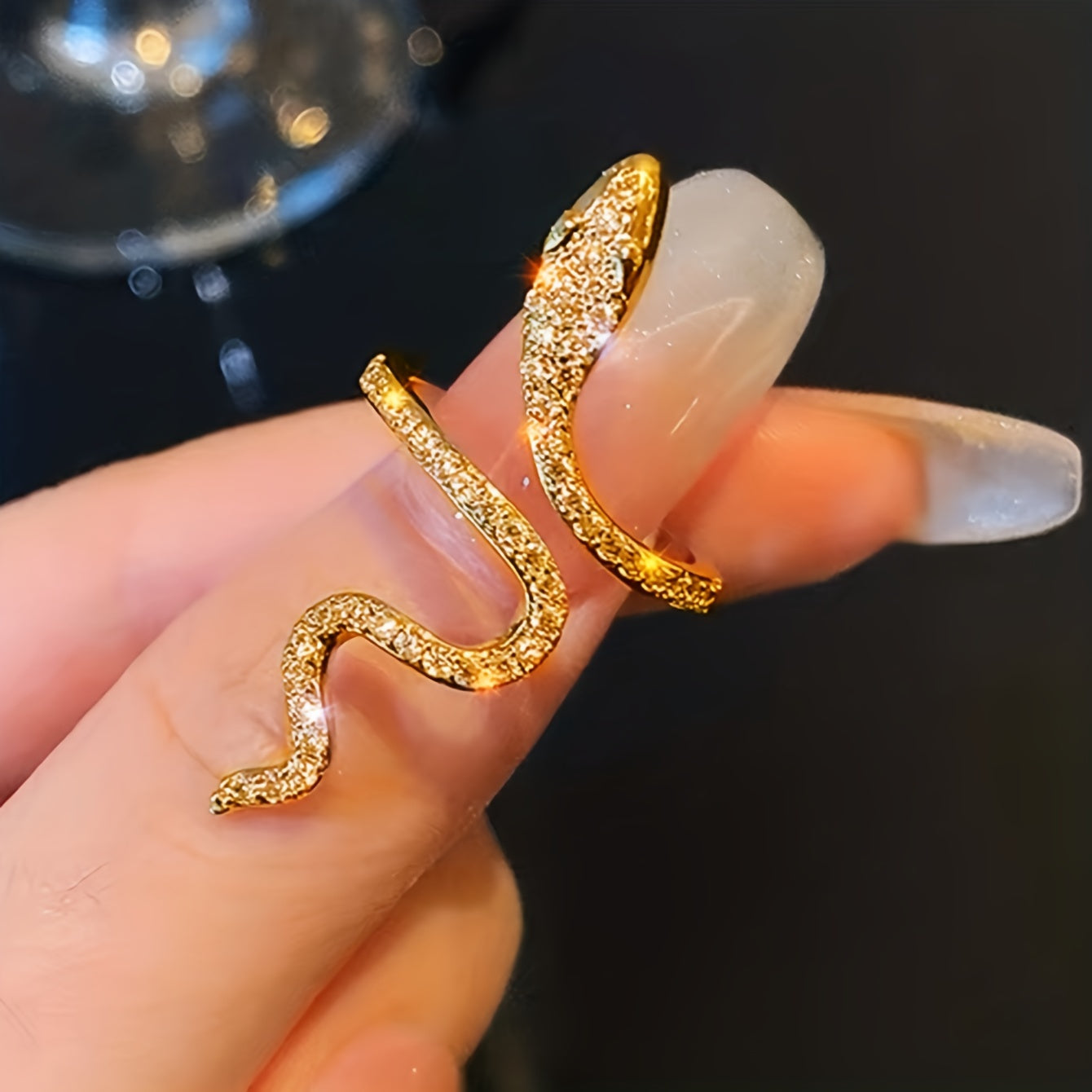 Chic Snake Wrap Ring with Paved Rhinestones