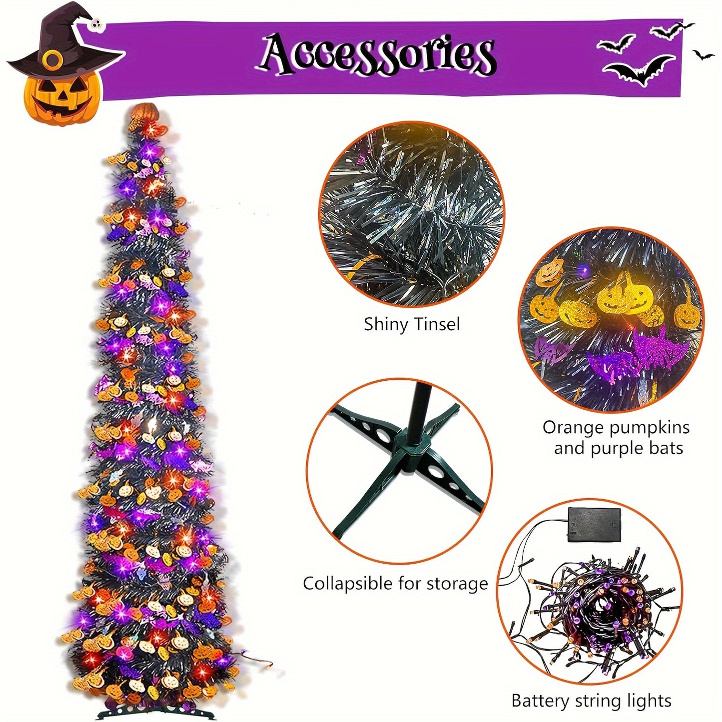 2-Pack 5FT Pumpkin Trees with 80 LED Lights – Pop-Up Halloween & Christmas Decor