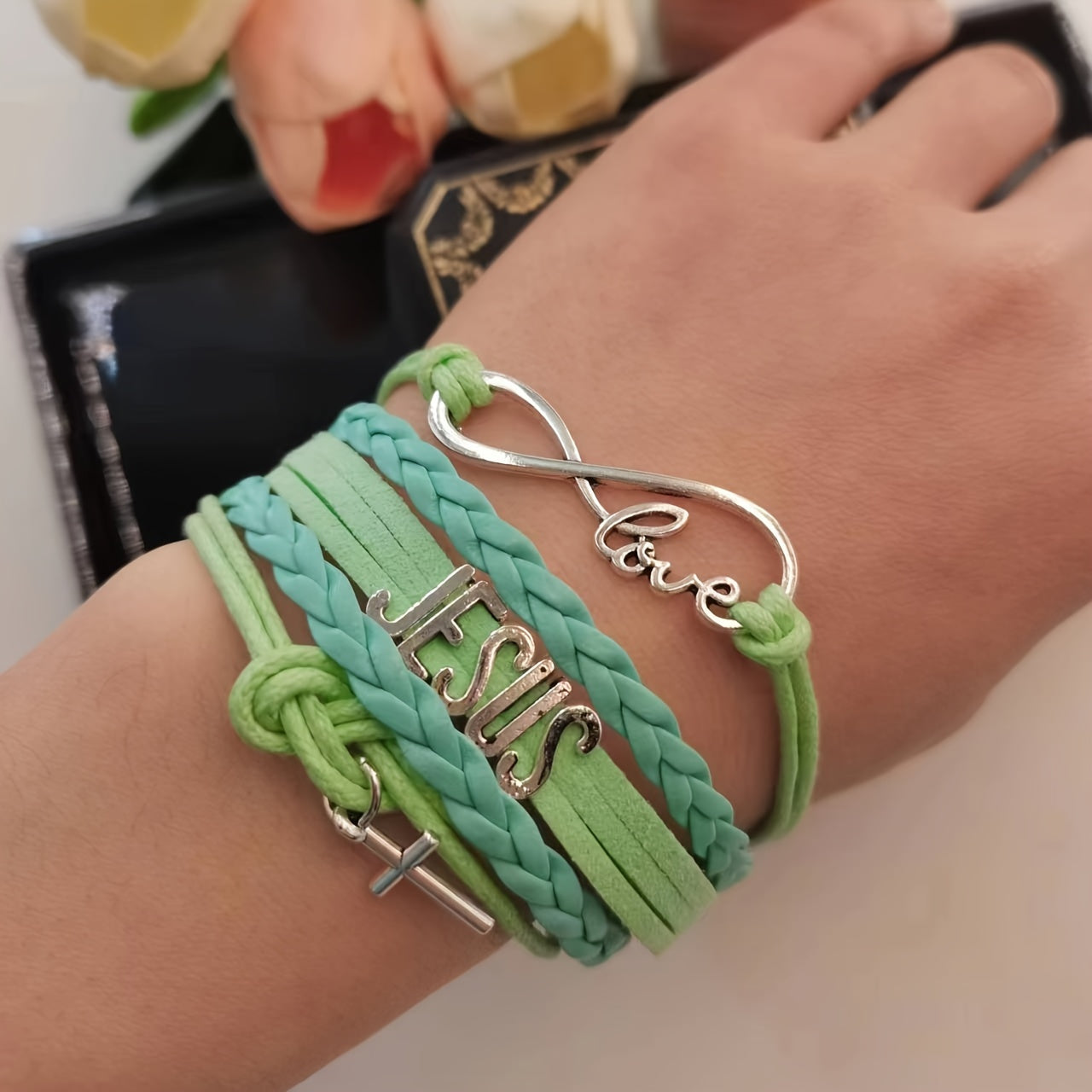 Jesus Cross Braided Bracelet