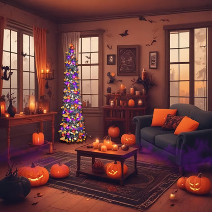 2-Pack 5FT Pumpkin Trees with 80 LED Lights – Pop-Up Halloween & Christmas Decor