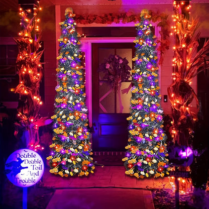 2-Pack 5FT Pumpkin Trees with 80 LED Lights – Pop-Up Halloween & Christmas Decor