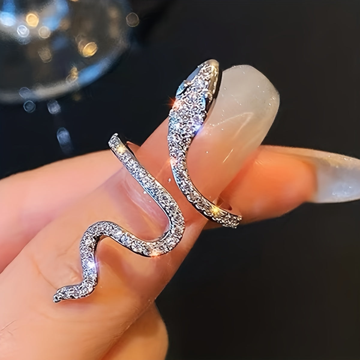 Chic Snake Wrap Ring with Paved Rhinestones