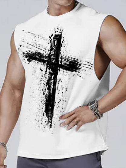 Men's Cross Print Loose Tank Top