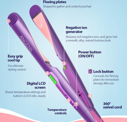 2-in-1 Hair Straightener & Curler – ANGENIL Dual Voltage Combo for Perfect Curls & Sleek Styles