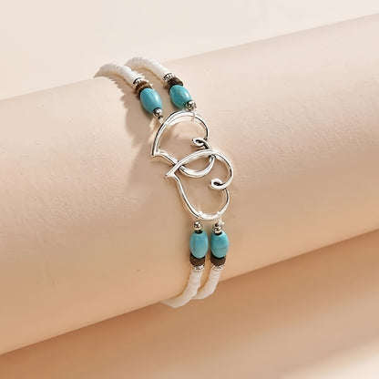Bohemian Beach Beaded Anklet with Double Layer Heart Shaped Beads