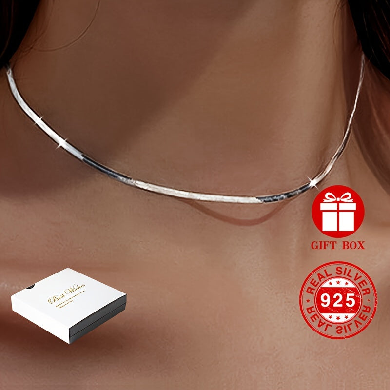 925 Sterling Silver Thin Flat Snake Bone Chain Necklace Elegant Neck Chain Jewelry With Gift Box