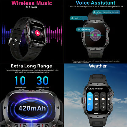 Men's Smartwatch - 1.96" Large Touch Screen, Call Answering, Fitness Tracking with 100+ Sports Modes, 3ATM Waterproof