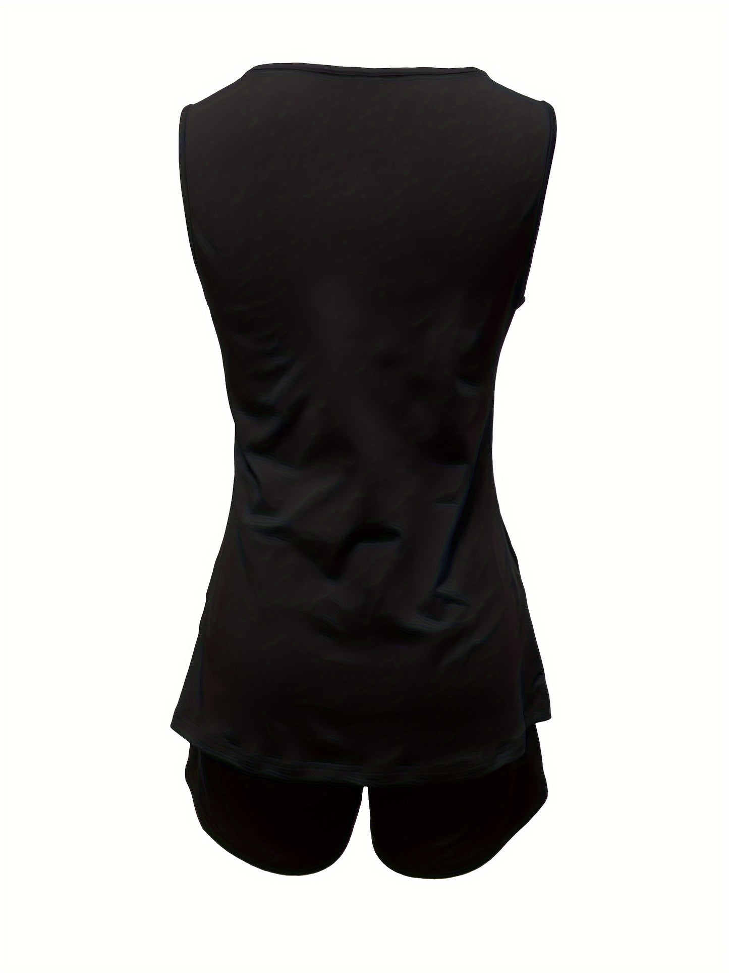 Women's Casual Solid Two-Piece Set - Crew Neck Tank Top and Pocket Shorts Outfit