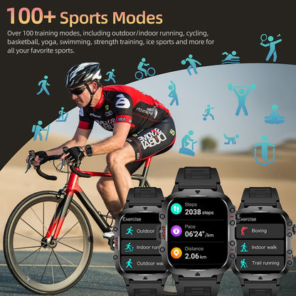 Men's Smartwatch - 1.96" Large Touch Screen, Call Answering, Fitness Tracking with 100+ Sports Modes, 3ATM Waterproof