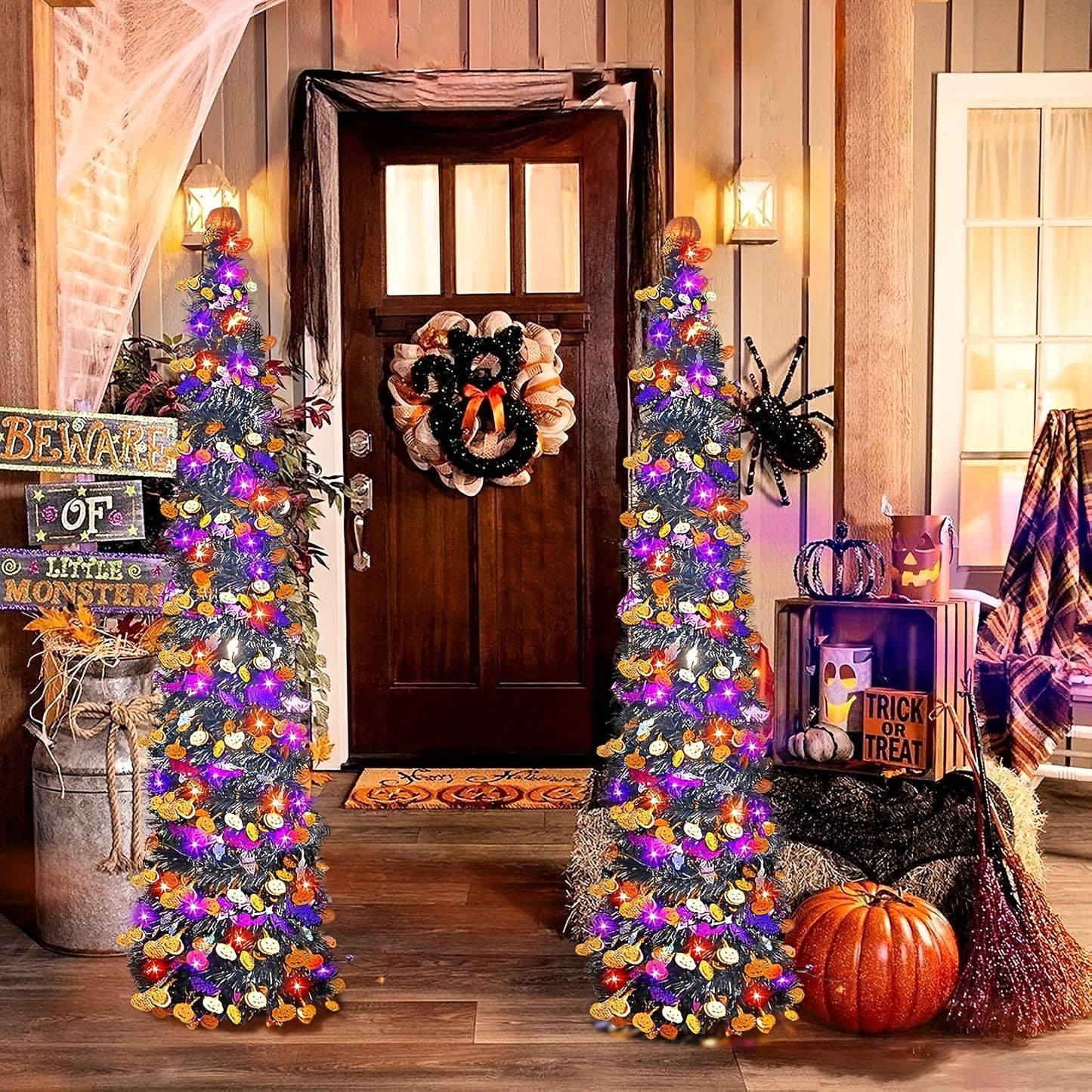 2-Pack 5FT Pumpkin Trees with 80 LED Lights – Pop-Up Halloween & Christmas Decor