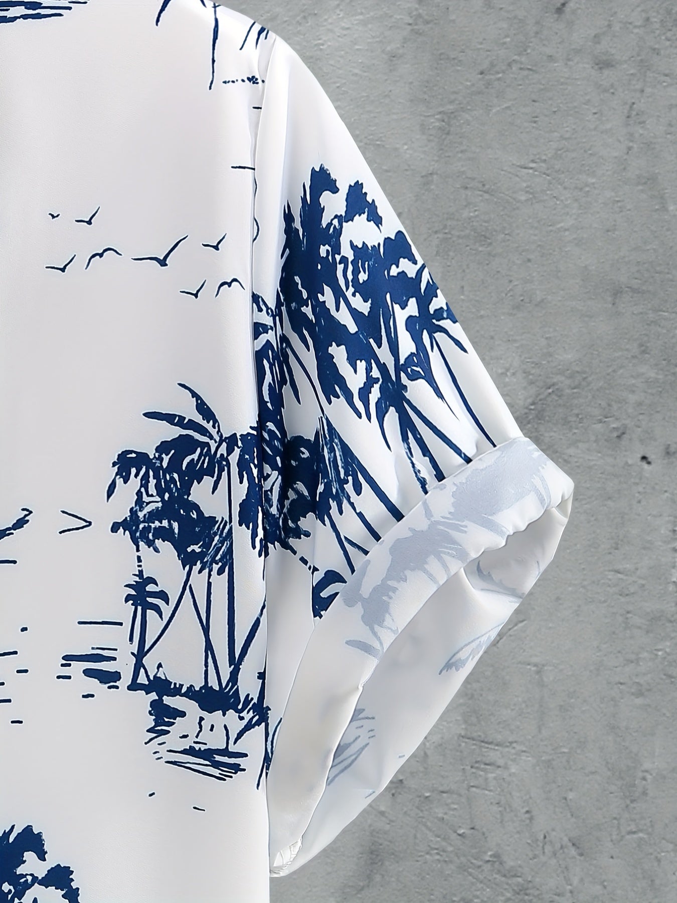 Coconut Trees blue, Men's 2pcs, Short Sleeve Graphic Print Button Up Shirt and Drawstring Shorts Set