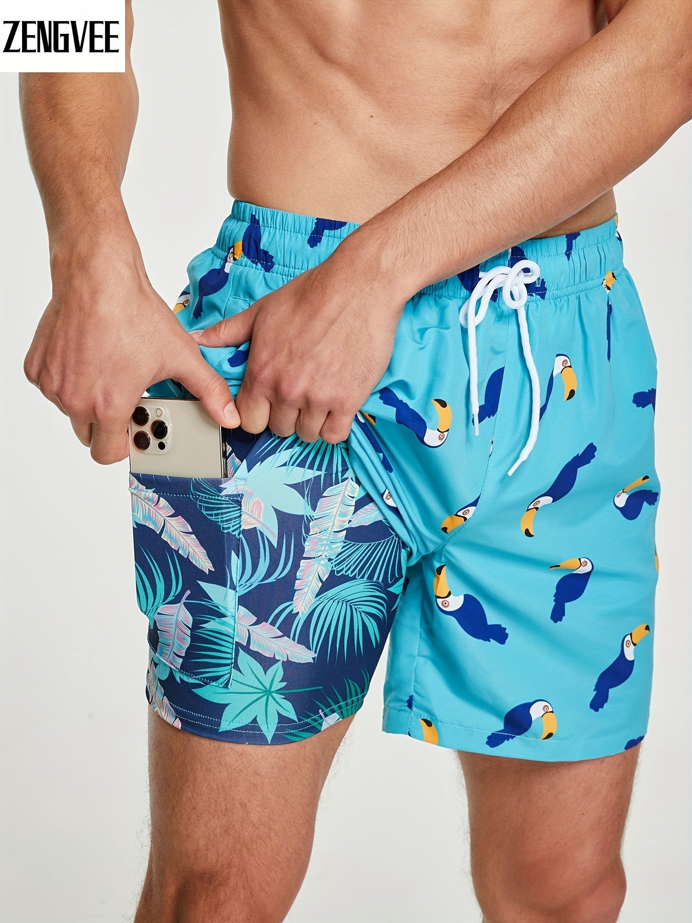 2-in-1 Double Layer Men's Shorts with Inner Zipper Pocket