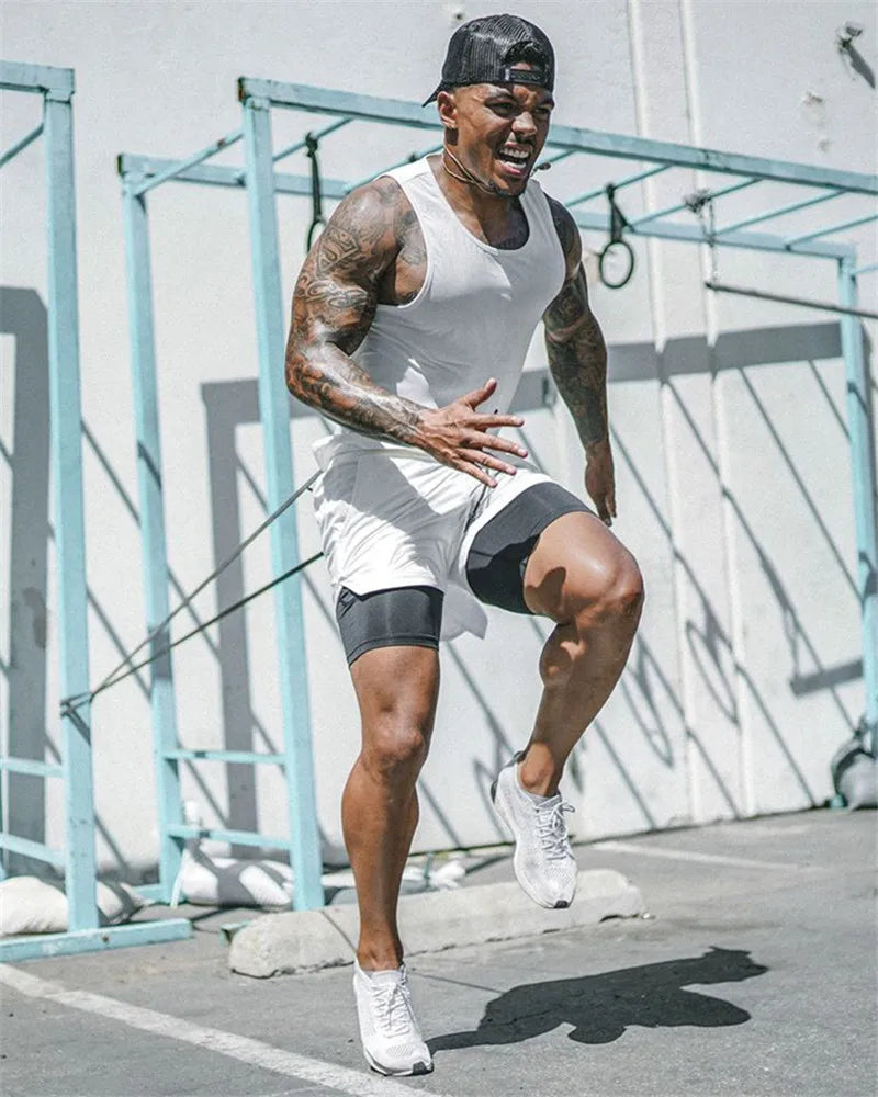 Camo Running Sport Shorts Men's 2 In 1 Double-deck Quick Dry